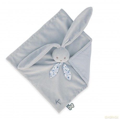 Kaloo - Lapinoo - Blue Bunny Comforter - Baby Plush - Square: 30 x 30 cm - Bi-Material Ultra-Soft Viscose and Corduroy - Gift Box - 0 Months +, K218003