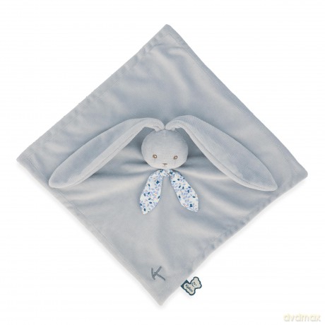 Kaloo - Lapinoo - Blue Bunny Comforter - Baby Plush - Square: 30 x 30 cm - Bi-Material Ultra-Soft Viscose and Corduroy - Gift Box - 0 Months +, K218003
