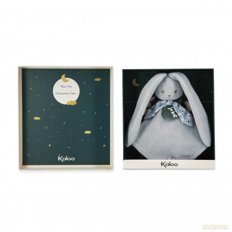 Kaloo - Lapinoo - Blue Bunny Comforter - Baby Plush - Square: 30 x 30 cm - Bi-Material Ultra-Soft Viscose and Corduroy - Gift Box - 0 Months +, K218003