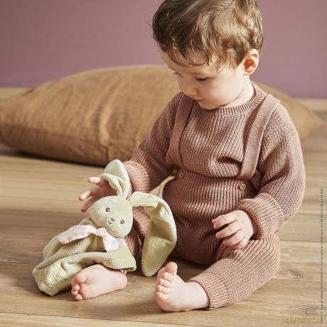 Kaloo - Lapinoo - Green Bunny Comforter - Baby Plush - Square: 30 x 30 cm - Bi-Material Ultra-Soft Viscose and Corduroy - Gift Box - 0 Months +, K218016