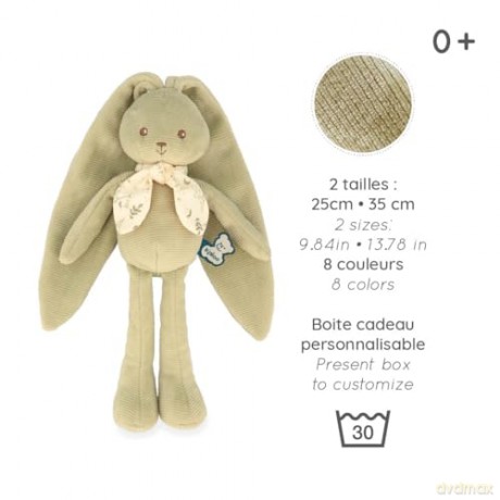 Kaloo - Lapinoo - Green Rabbit Doll - Baby's Small Corduroy Plush - 25 cm - Ultra-Soft Material - Gift Box - 0 Months +, K218014