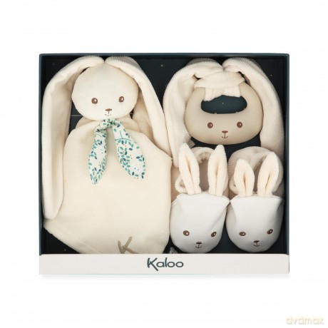 Kaloo - Lapinoo - Newborn Gift Set - Cream Colour - 3 Baby Accessories - Baby's Comforter + Teething Ring + Booties - 11 cm - 0 Months +, K218013