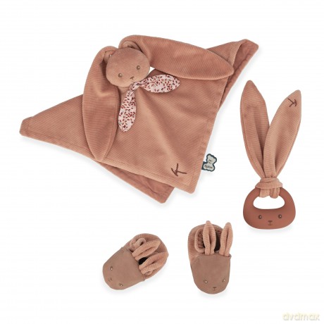 Kaloo - Lapinoo - Newborn Gift Set - Terracotta Colour - 3 Baby Accessories - Baby's Comforter + Teething Ring + Booties - 11 cm - 0 Months +, K218012
