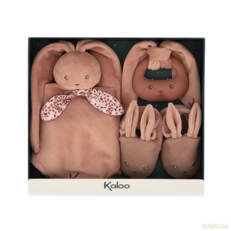 Kaloo - Lapinoo - Newborn Gift Set - Terracotta Colour - 3 Baby Accessories - Baby's Comforter + Teething Ring + Booties - 11 cm - 0 Months +, K218012