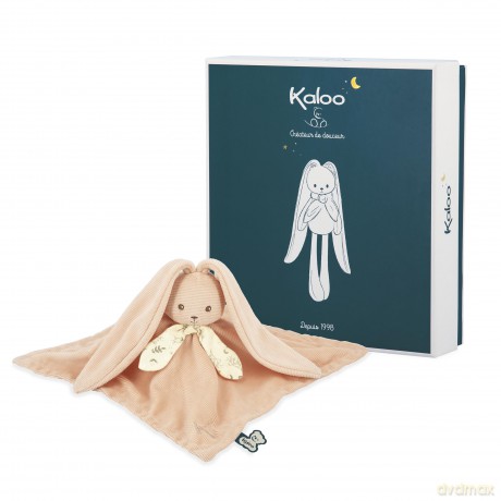 Kaloo - Lapinoo - Peach Bunny Comforter - Baby Plush - Square: 30 x 30 cm - Bi-Material Ultra-Soft Viscose and Corduroy - Gift Box - 0 Months +, K218017