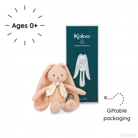 Kaloo - Lapinoo - Peach Rabbit Doll - Baby's Small Corduroy Plush - 25 cm - Ultra-Soft Material - Gift Box - 0 Months +, K218015