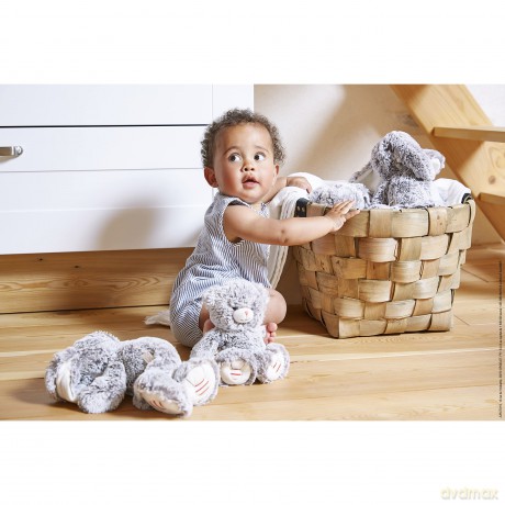 Kaloo - Rouge 31 cm Prestige Grey Léo the Rabbit Musical Plush - Soft-Furred Soft Toy - Big-Eared Rabbit Plush - "Toyland" Melody - Weighted Legs - 0 Months +, K223005