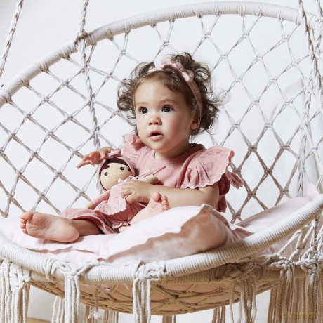 Kaloo - Tendresse - Amandine - My 1st Soft Doll - 25 cm Fabric - Pink Muslin Dress - Olive Skin - Pretty Gift Box and Customisable Ribbon - 0 Months +, K200004, MEDIUM