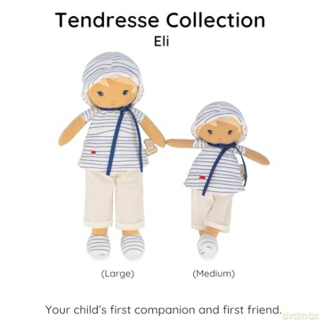 Kaloo - Tendresse - Eli - My 1st Fabric Doll - 25 cm Rag Doll - Striped Tee - Pretty Gift Box - Customisable Ribbon - 0 Months +, K200012