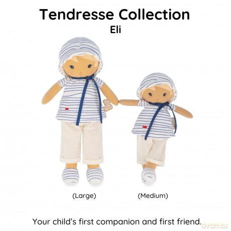 Kaloo - Tendresse - Eli - My 1st Fabric Doll - 25 cm Rag Doll - Striped Tee - Pretty Gift Box - Customisable Ribbon - 0 Months +, K200012