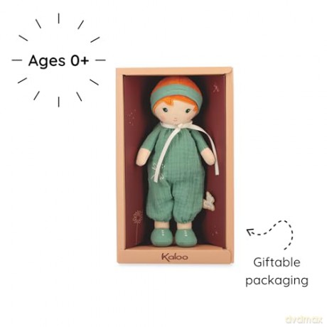 Kaloo - Tendresse - Olivia - My 1st Fabric Doll - 25 cm Rag Doll - Muslin Dungarees - Pretty Gift Box - Customisable Ribbon - 0 Months +, K200010