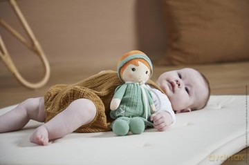 Kaloo - Tendresse - Olivia - My 1st Fabric Doll - 25 cm Rag Doll - Muslin Dungarees - Pretty Gift Box - Customisable Ribbon - 0 Months +, K200010