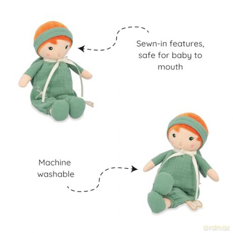 Kaloo - Tendresse - Olivia - My 1st Fabric Doll - 25 cm Rag Doll - Muslin Dungarees - Pretty Gift Box - Customisable Ribbon - 0 Months +, K200010