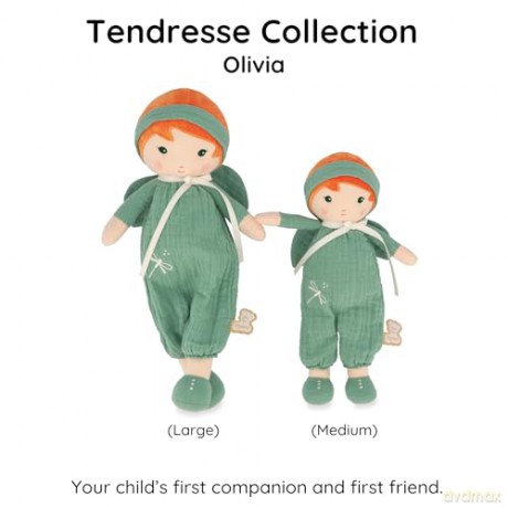 Kaloo - Tendresse - Olivia - My 1st Fabric Doll - 25 cm Rag Doll - Muslin Dungarees - Pretty Gift Box - Customisable Ribbon - 0 Months +, K200010