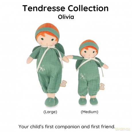 Kaloo - Tendresse - Olivia - My 1st Fabric Doll - 32 cm Rag Doll - Muslin Dungarees - Pretty Gift Box - Customisable Ribbon - 0 Months +, K200011