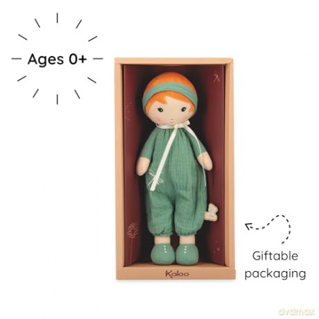 Kaloo - Tendresse - Olivia - My 1st Fabric Doll - 32 cm Rag Doll - Muslin Dungarees - Pretty Gift Box - Customisable Ribbon - 0 Months +, K200011