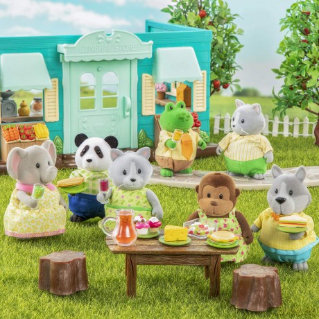 Lil Woodzeez 6154M Li'l Woodzeez - Skyhopper Panda Family - 5pc Set with Miniature Figurines and Storybook - Animal Toys and Acc Accessories for Kids Age 3+, Multicolor