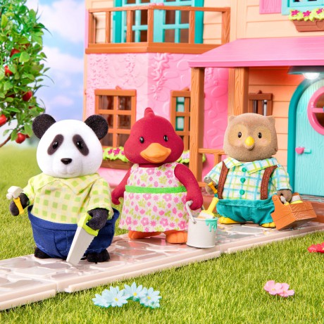 Lil Woodzeez 6154M Li'l Woodzeez - Skyhopper Panda Family - 5pc Set with Miniature Figurines and Storybook - Animal Toys and Acc Accessories for Kids Age 3+, Multicolor
