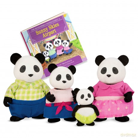Lil Woodzeez 6154M Li'l Woodzeez - Skyhopper Panda Family - 5pc Set with Miniature Figurines and Storybook - Animal Toys and Acc Accessories for Kids Age 3+, Multicolor