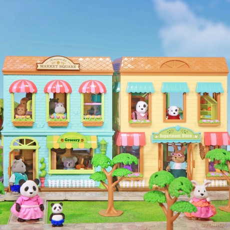 Lil Woodzeez 6154M Li'l Woodzeez - Skyhopper Panda Family - 5pc Set with Miniature Figurines and Storybook - Animal Toys and Acc Accessories for Kids Age 3+, Multicolor