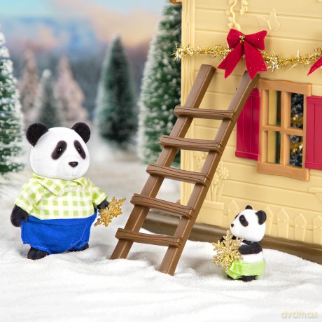 Lil Woodzeez 6154M Li'l Woodzeez - Skyhopper Panda Family - 5pc Set with Miniature Figurines and Storybook - Animal Toys and Acc Accessories for Kids Age 3+, Multicolor