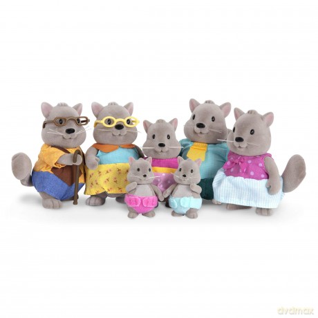 Lil Woodzeez WZ6712Z Large Battat Tiere Bustleberry Squirrel Family with Grandparents - 7pc Set with Miniature Figurines - Animal Toys and Accessories for Kids Age 3+, Multicoloured