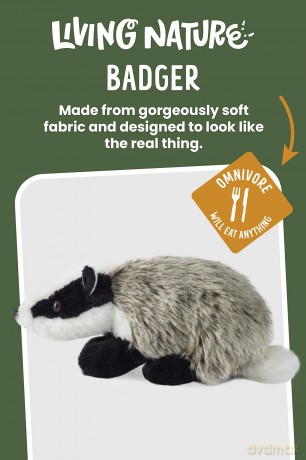 Living Nature AN234 Soft Toy Badger, Unknown, Medium (20cm), White