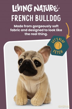 Living Nature AN452 Pets French Bulldog Plush, Realistic Soft Cuddly Sitting Toy, 21cm, 20cm Dog