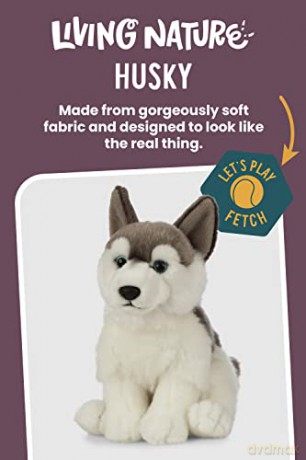 Living Nature AN461 Pets Husky, Realistic Soft Cuddly Dog Toy, Naturli Eco-Friendly Plush, Blue,Grey,White, 21cm