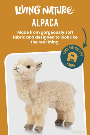 Living Nature Alpaca, Realistic Soft Cuddly Farm Toy, Naturli Eco-Friendly Plush, 25cm