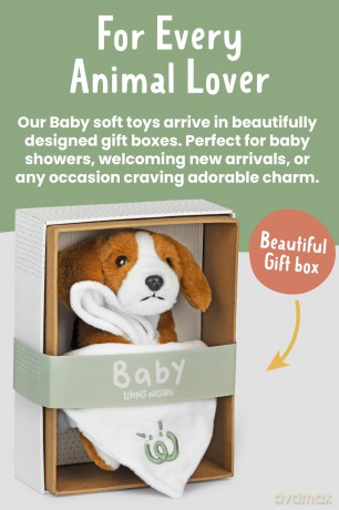 Living Nature Baby Beagle Stuffed Animal Plush Toy | Includes Blanket | Fluffy and Cuddly Dog | Soft Toy Animal Gift for Newborns And Babies | Naturli Eco-Friendly, White