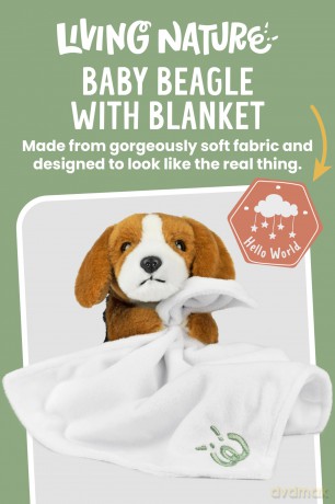 Living Nature Baby Beagle Stuffed Animal Plush Toy | Includes Blanket | Fluffy and Cuddly Dog | Soft Toy Animal Gift for Newborns And Babies | Naturli Eco-Friendly, White