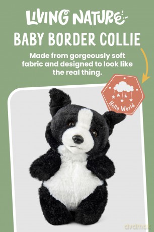 Living Nature Baby Border Collie Stuffed Animal Plush Toy | Fluffy and Cuddly Dog | Soft Toy Gift for Newborns And Babies | Naturli Eco-Friendly, White