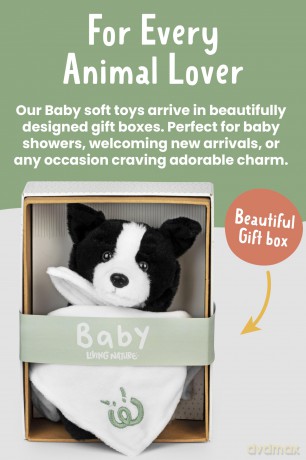 Living Nature Baby Border Collie Stuffed Animal Plush Toy | Includes Blanket | Fluffy and Cuddly Dog | Soft Toy Gift for Newborns And Babies | Naturli Eco-Friendly