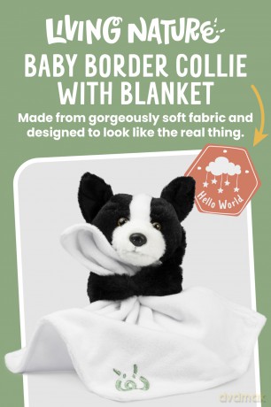 Living Nature Baby Border Collie Stuffed Animal Plush Toy | Includes Blanket | Fluffy and Cuddly Dog | Soft Toy Gift for Newborns And Babies | Naturli Eco-Friendly