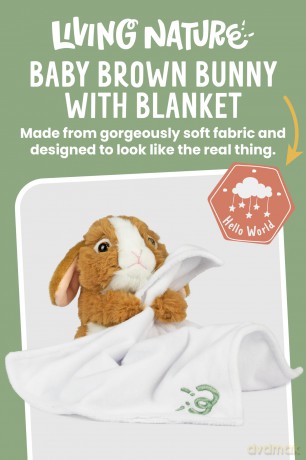 Living Nature Baby Brown Bunny Stuffed Animal Plush Toy | Includes Blanket | Fluffy and Cuddly Woodland Animal | Soft Toy Gift for Newborns And Babies | Naturli Eco-Friendly
