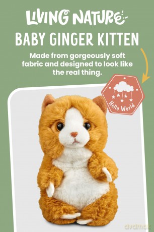 Living Nature Baby Ginger Kitten Stuffed Animal Plush Toy | Fluffy and Cuddly Cat | Soft Toy Gift for Newborns And Babies | Naturli Eco-Friendly, Orange