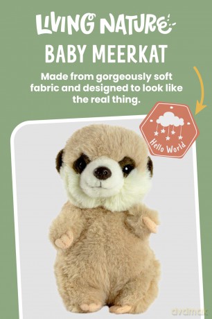 Living Nature Baby Meerkat Stuffed Animal Plush Toy | Fluffy and Cuddly Safari Animal | Soft Toy Gift for Newborns And Babies | Naturli Eco-Friendly, Brown