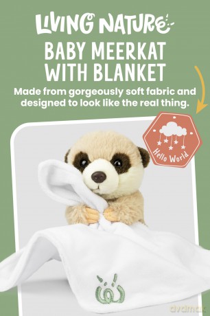 Living Nature Baby Meerkat Stuffed Animal Plush Toy | Includes Blanket | Fluffy and Cuddly Safari Animal | Soft Toy Gift for Newborns And Babies | Naturli Eco-Friendly