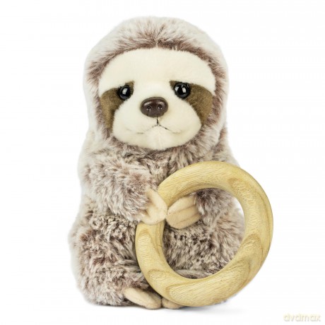 Living Nature Baby Sloth Stuffed Animal Plush Toy | Includes Teething Ring | Fluffy and Cuddly Jungle Animal | Soft Toy Gift for Newborns And Babies | Naturli Eco-Friendly, Brown