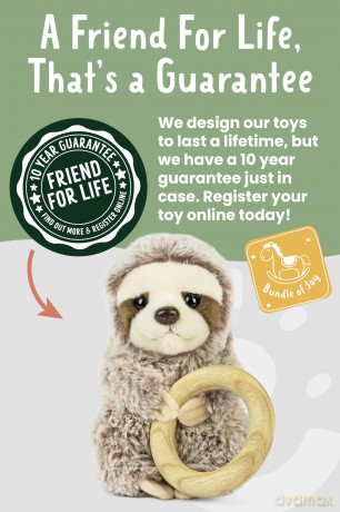 Living Nature Baby Sloth Stuffed Animal Plush Toy | Includes Teething Ring | Fluffy and Cuddly Jungle Animal | Soft Toy Gift for Newborns And Babies | Naturli Eco-Friendly, Brown