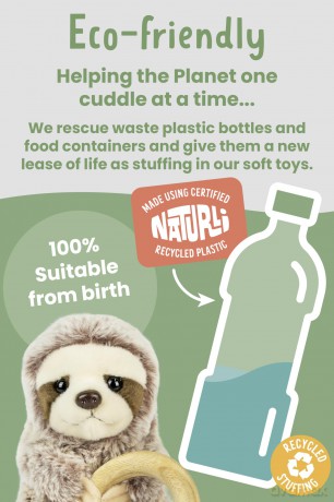 Living Nature Baby Sloth Stuffed Animal Plush Toy | Includes Teething Ring | Fluffy and Cuddly Jungle Animal | Soft Toy Gift for Newborns And Babies | Naturli Eco-Friendly, Brown