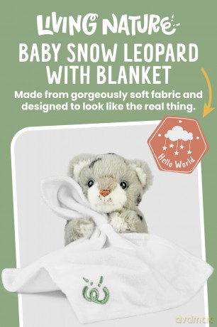 Living Nature Baby Snow Leopard Stuffed Animal Plush Toy | Includes Blanket | Fluffy and Cuddly Safari Animal | Soft Toy Gift for Newborns And Babies | Naturli Eco-Friendly