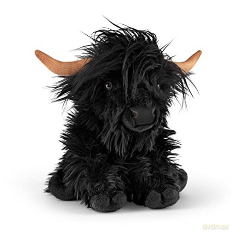 Living Nature Black Highland Cow Stuffed Animal Plush Toy | Fluffy Highland Cow Animal with Sound | Soft Toy Gift for Kids | Boys and Girls Stuffed Doll | Naturli Eco-Friendly Plushies | 22 cm