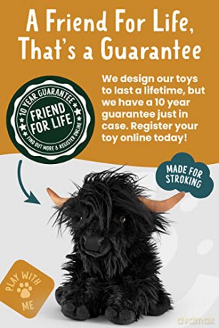 Living Nature Black Highland Cow Stuffed Animal Plush Toy | Fluffy Highland Cow Animal with Sound | Soft Toy Gift for Kids | Boys and Girls Stuffed Doll | Naturli Eco-Friendly Plushies | 22 cm