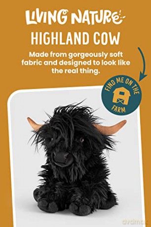 Living Nature Black Highland Cow Stuffed Animal Plush Toy | Fluffy Highland Cow Animal with Sound | Soft Toy Gift for Kids | Boys and Girls Stuffed Doll | Naturli Eco-Friendly Plushies | 22 cm
