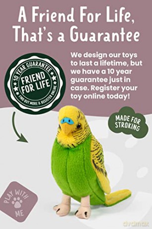 Living Nature Blue or Yellow Budgerigar Soft Toy | Fluffy Bird Toy | Soft Toy Gift for Kids | 11.5cm | Assorted Colour