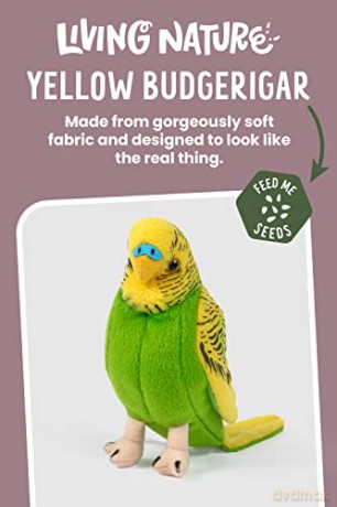 Living Nature Blue or Yellow Budgerigar Soft Toy | Fluffy Bird Toy | Soft Toy Gift for Kids | 11.5cm | Assorted Colour