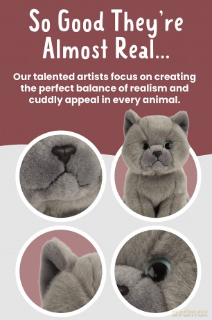 Living Nature British Grey Shorthair Kitten, Realistic Soft Cuddly Cat Toy, Naturli Eco-Friendly Plush, 17cm