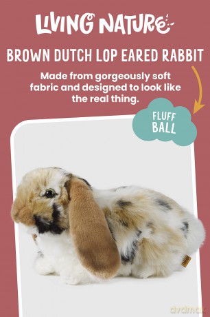 Living Nature Brown Dutch Lop Eared Rabbit Stuffed Animal Plush Toy | Fluffy Rabbit Animal | Soft Toy Gift for Kids | Boys and Girls Stuffed Doll | Naturli Eco-Friendly Plushies | 26 cm